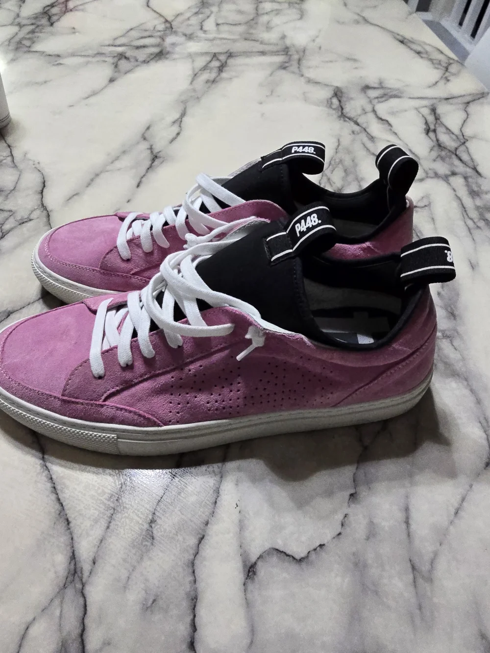 P448 Men’s Pink Suede Low-Top Sneakers with White Laces